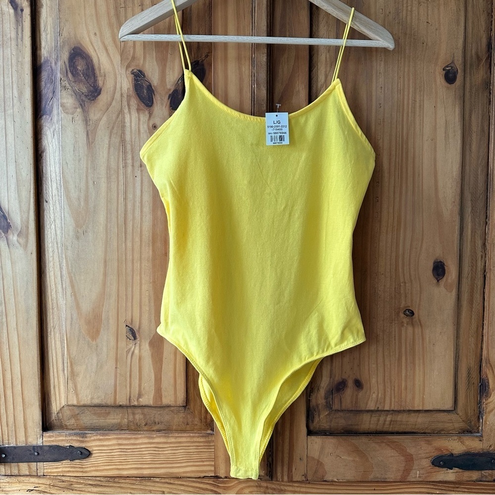 NWT Ambiance Yellow Bodysuit Spaghetti Straps Summer Vacation Balletcore - Large